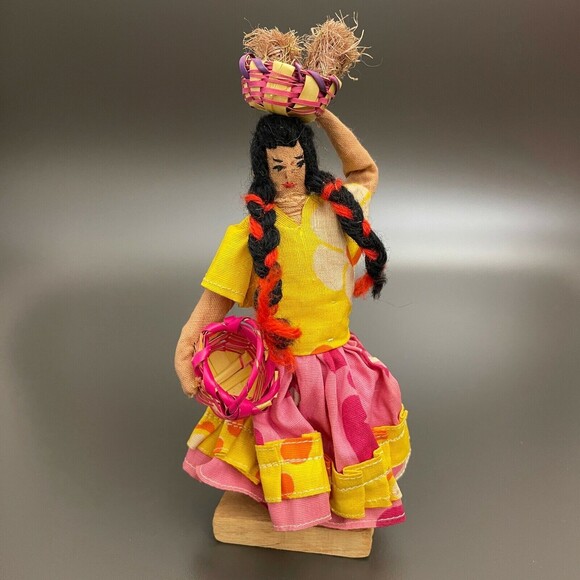 Vintage Mexican Doll Souvenir Collectible with Baskets - Picture 1 of 5